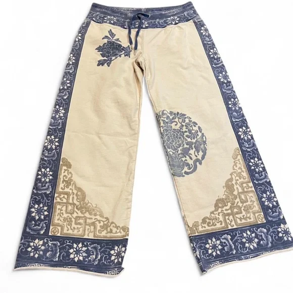Lucky Brand Y2K Cropped Sweatpants Chinoiserie Porcelain Print Boho Size XS - Picture 1 of 4
